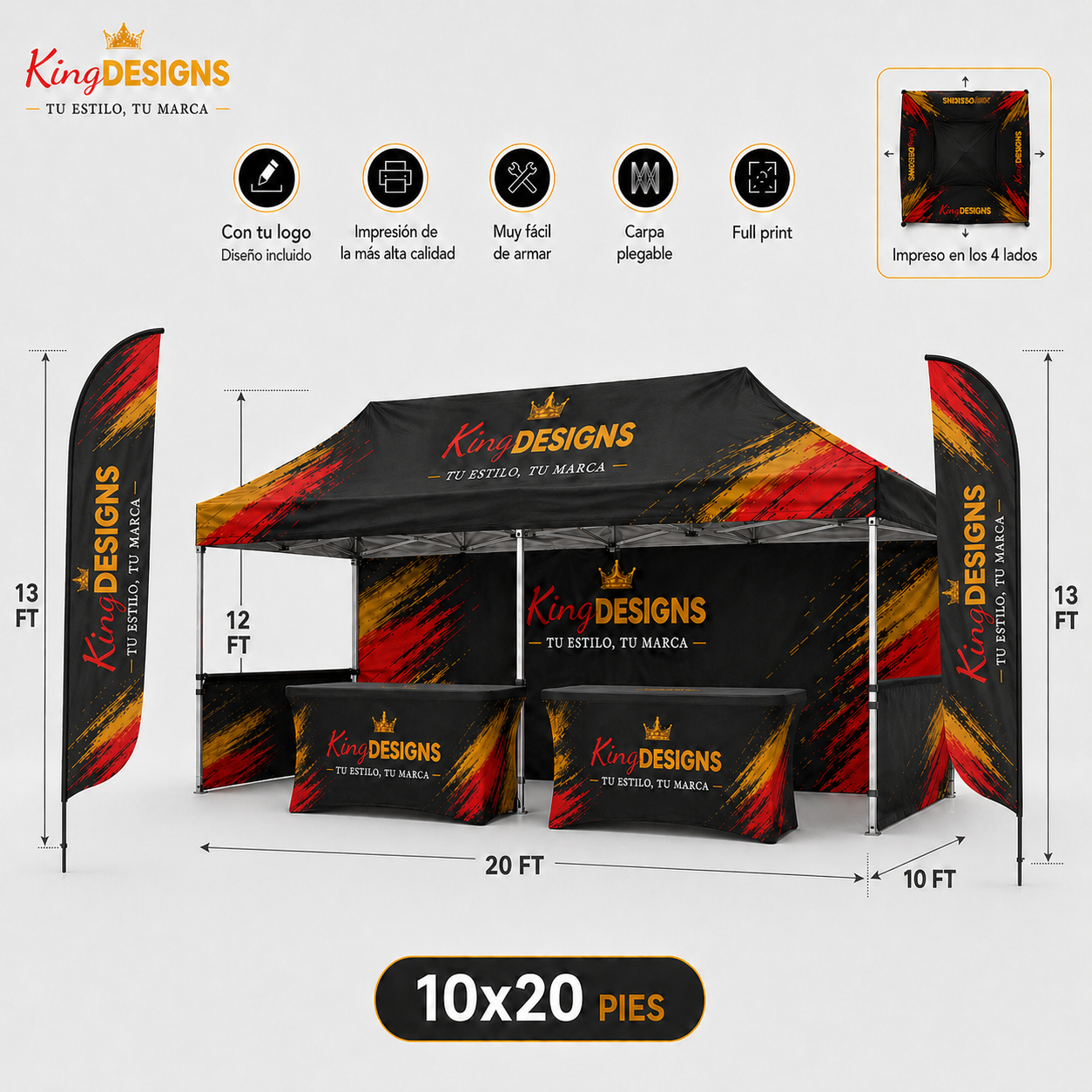 Carpa 10x20ft impresion completa premium (set completo)